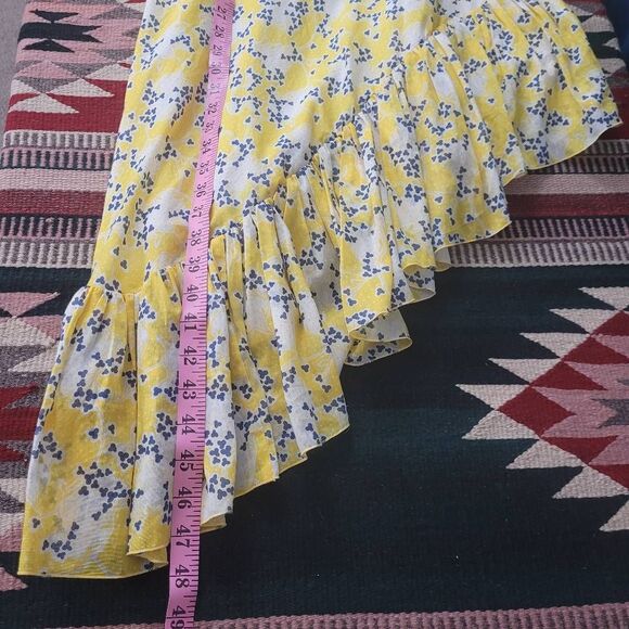 Paul & Joe Yellow Floral One Shoulder Ruffle Asymmetrical Dress Sz 42 US 10 - Picture 9 of 10